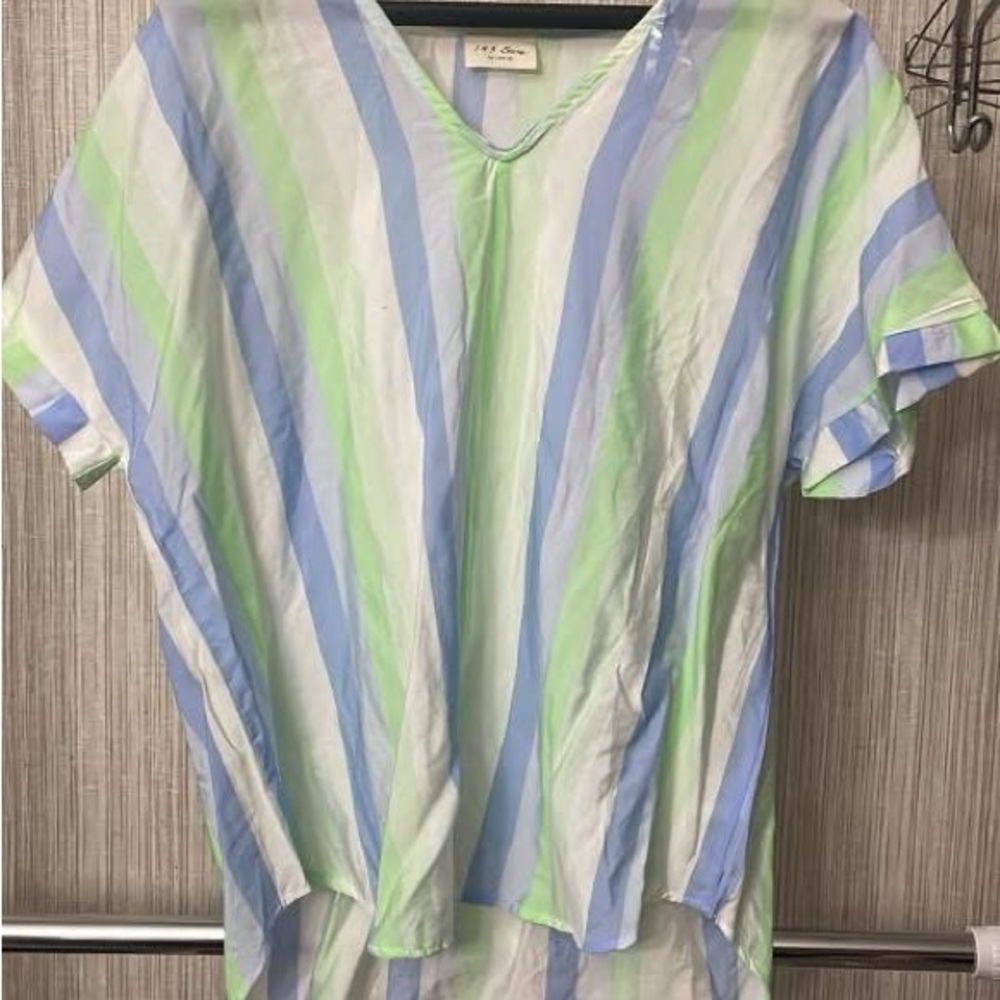 Striped V-Neck Top in Blue and Green